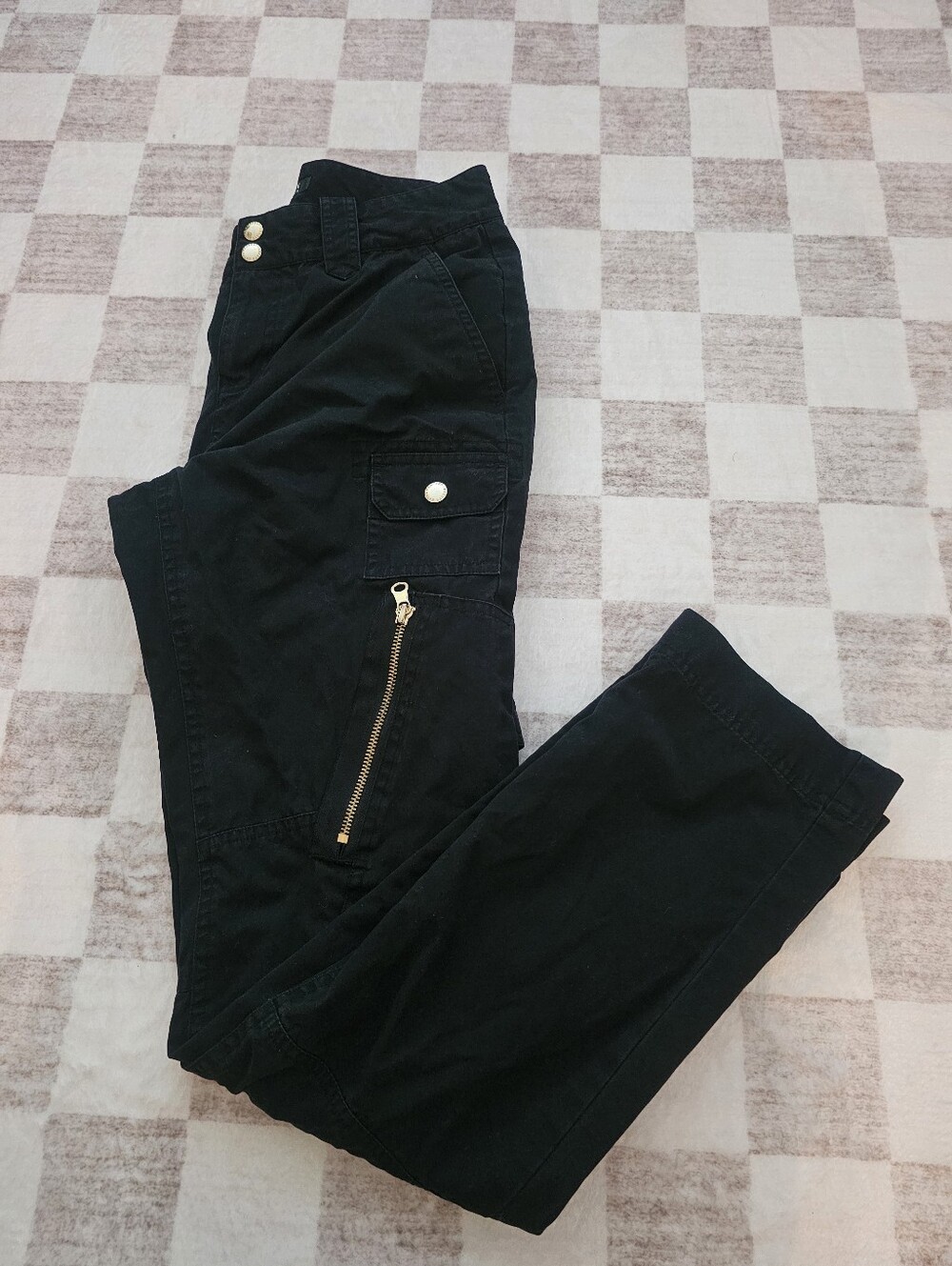 Lauren Ralph Lauren Black Cargo Pants with Gold Zipper Detail Size 2